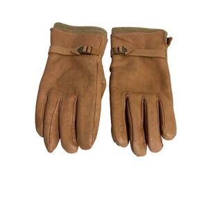 Leather Gloves Women's Buckle Detail Tan Brown Winter Warm XL